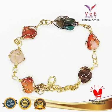 Gelang Batu Giok Asli Cina Model Kerikil 25cm - VeE Chaktra Batu Alam emas