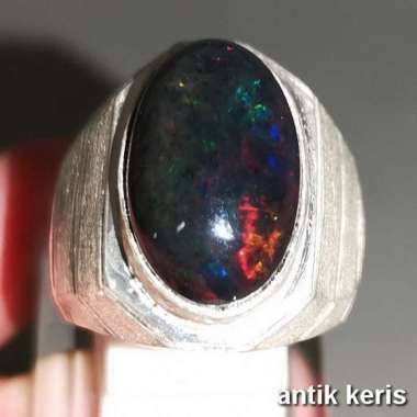 Batu Akik Black Opal Kalimaya Hitam Asli Natural Cincin Perak 925
