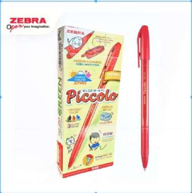 Ballpoint Piccolo Zebra 0.7 mm / Ballpoint Semi Gel Ink Zebra / Ballpoint Tutup Hitam 0.7 mm merah