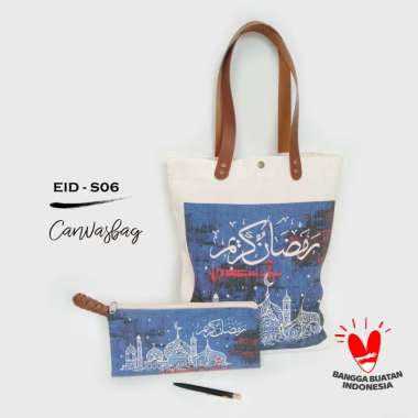 Dewani Tote Bag Set Canvas & Pouch EID06 Seri Lebaran Tas Kanvas Wanita