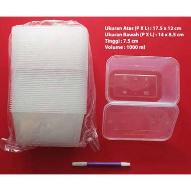 Food Container / Kotak Makan Plastik Persegi Panjang / Box Thinwall 1000 ml ( 25 Pcs )