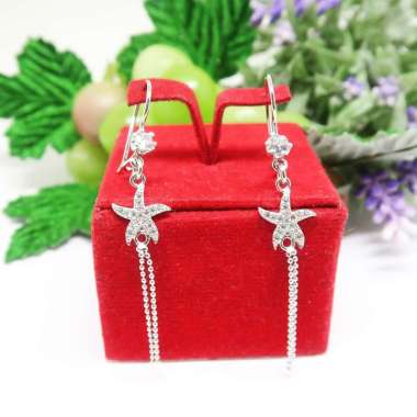 BCA276 PERHIASAN ANTING PANJANG BINTANG LAUT PERAK SILVER 925 LAPIS EMAS ASLI ORIGINAL