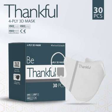 Thankful Face mask Adult Earloop 3D - 4 Ply 30s White