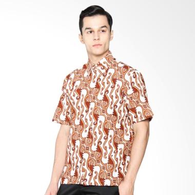 Batik Distro K8095 Kemeja Pria Motif Besar Pendek - Coklat