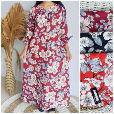 Gamis Katun Jepang Lokal Dress Muslim Jubah Kajep Motif Bunga Janbol Standart READY MOTIF BUNGA DAHLIA