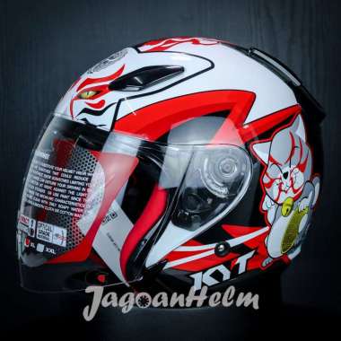 KYT HELM DJ MARU KABUKI CAT GLOSSY | BLACK WHITE RED | DJMARU MOTIF M white