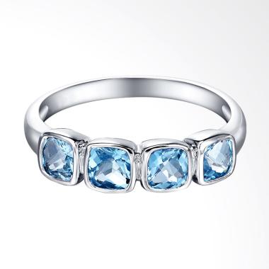 Tiaria 9K Queen Blue Topaz White Gold Perhiasan Emas Cincin