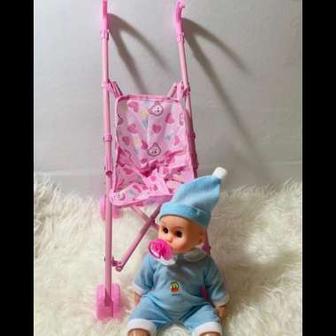 Mainan Baby Stroller + Boneka Bayi Botak Pink