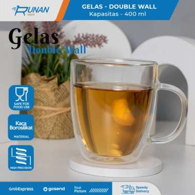 Gelas Double Wall Kopi Teh 400 ml Gelas Anti Panas Kaca Dengan Handle