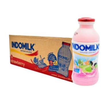 Promo Harga Indomilk Susu Cair Botol Stroberi 190 ml - Blibli