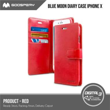 Mercury Goospery Blue Moon Diary Case iPhone X / XS Flip Casing Merah