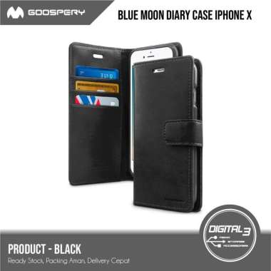 Mercury Goospery Blue Moon Diary Case iPhone X / XS Flip Casing Hitam