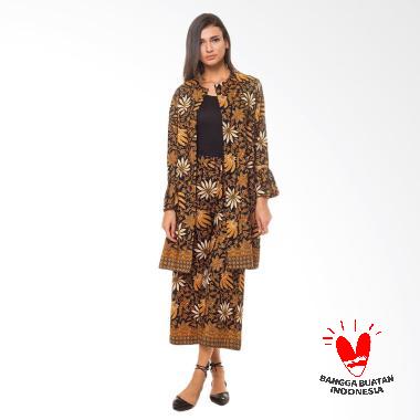 Flike Store Max Long Coat Setelan Batik Wanita - Gold Brown