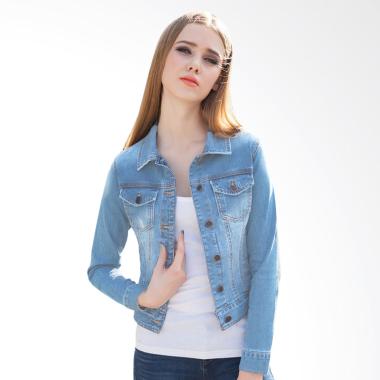 Jfashion Washed Joyce Tangan Panjang Jaket Jeans Wanita - Biru