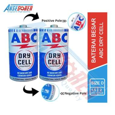 [Original] ABC Battery Size D Dry Cell [2 pcs] / Baterai ABC Besar Tipe Ukuran D [1.5V] Putih