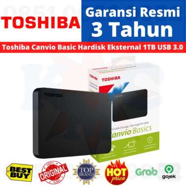 Toshiba Canvio Basic Hard Disk Eksternal [ 1 TB ] - Black Resmi -