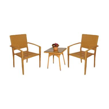 Pine Rotan Set Meja & Kursi Teras - Honey