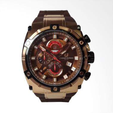Charles Jourdan Jam Tangan Pria Cha ... teel Brown Silicone Strap