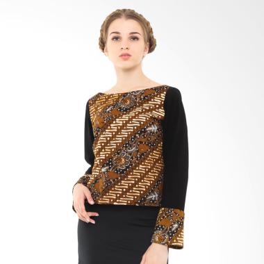 STEPH Blouse Batik Cap Motif Parang Atasan Wanita - Black