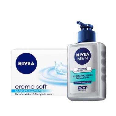 BOGO - Nivea Men Whitening Oil Control Fuji Ice Mud Facial Foam [120 mL] + Nivea Creme Soft Soap [75 g]