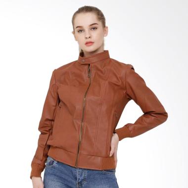JAVA SEVEN HJN016 Semi Kulit Sporty Jaket Wanita - Coklat