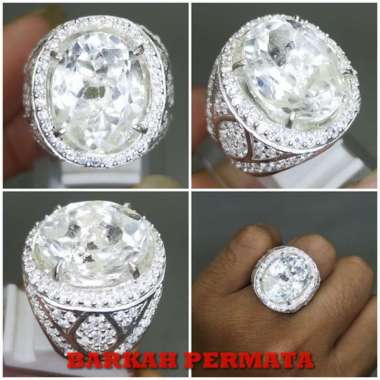 Batu Cincin Akik Kecubung Air es Kristal Quartz Ring Perak Putih