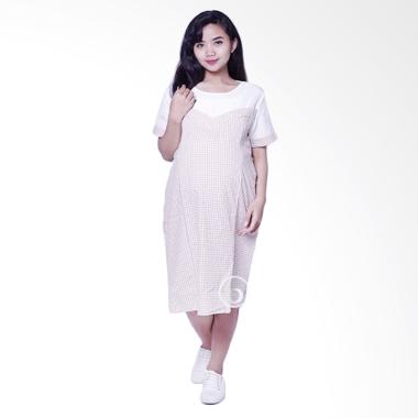 Mama Hamil DRO 878 Kotak Fany Baju Dress Ibu Hamil dan Menyusui - Cream Mama Hamil DRO 878 Kotak Fany Baju Dress Ibu Hamil dan Menyusui - Cream
