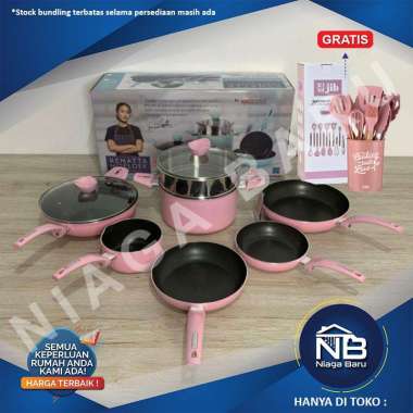 Panci Set 9 Pcs Supra Chef Renatta Moeloek + JIB Silicone Utensil Set pink