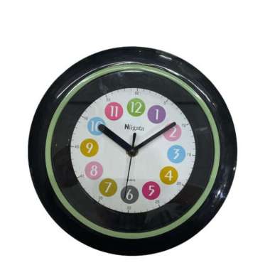 Jam Dinding Niigata Bulat Tulisan Angka Rainbow / Hitam Diameter 22 Cm + Baterai Hijau