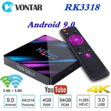H96 MAX RK3318 Android Tv Box 4GB/64GB Android 9.0 Pie Hitam