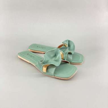 Sandal Wanita Teplek Sandal Teplek Kerut Bunga Sol Karet Anti Slip 38 tosca
