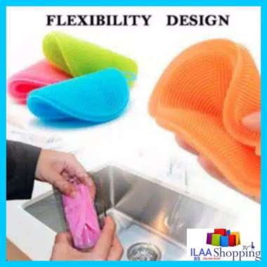 Spons Cuci Piring Bulat Silikon Multifungsi / Pencuci Piring Panci Spons orange
