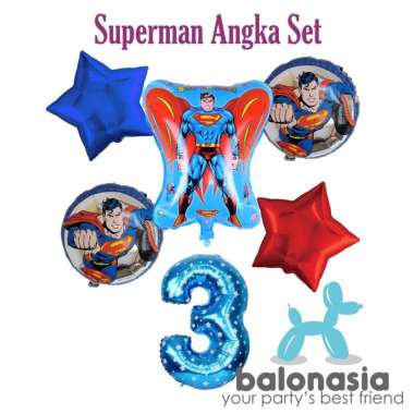 Balonasia Balon Foil Dekorasi Superman Angka Set ANGKA 1