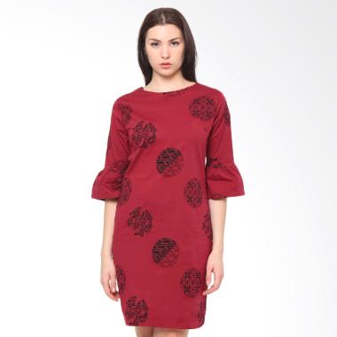 FBW Sonia Flutted Piring Sleeves Batik Dress - Merah