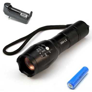 Paket Senter LED Flashlight Cree XM-L2+Baterai+Charger - E17 Hitam