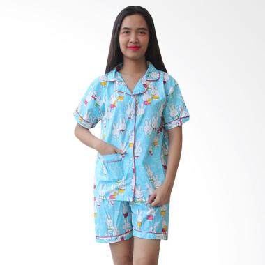 Aily BT031 Little Rabbit Katun Jepang Setelan Baju Tidur Wanita - Biru