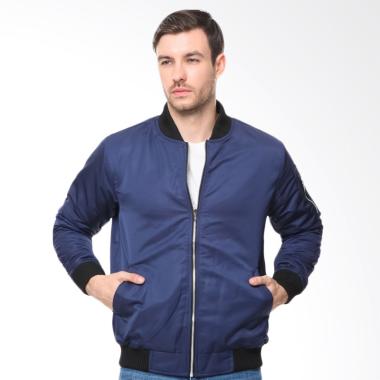 HEMMEH Polos Bolak Balik Jaket Bomber Pria - Navy