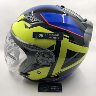 HELM NHK GLADIATOR GRANDE BLACK YELLOW DOUBLE VISOR HALF FACE L