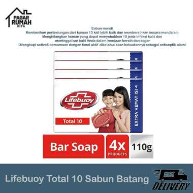 Promo Harga Lifebuoy Bar Soap Total 10 per 4 pcs 110 gr - Blibli