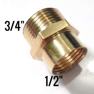 Sok kran pendek Drat dalam 1-2" × Drat luar 3-4" KUNINGAN (E515)