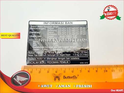 LABEL TIRE INFORMASI BAN VARIO BEAT SCOOPY SPACY ORIGINAL HONDA