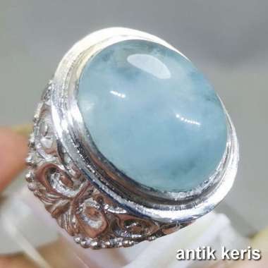 Batu Akik Aquamarine Kecubung Biru Laut Asli Bukan Sintetis Ring Perak biru