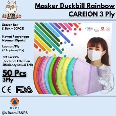 Masker Duckbill CAREION Rainbow 3 Ply 50 Pcs