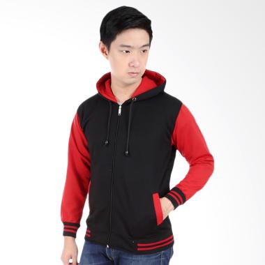 DEcTionS Hoodie Baseball Varsity Jaket Pria - Hitam Merah
