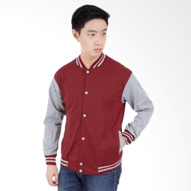 DEcTionS Baseball Varsity Jaket Pria - Maroon Abu
