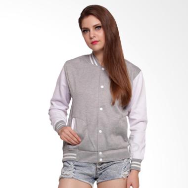 DEcTionS Baseball Varsity Jaket Wanita - Abu Muda Putih