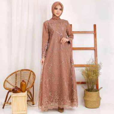 GAMIS BELLA FULL BRUKAT WANITA MUSLIM MODEL LEBARAN TERBARU TILE BORDIR MUTIARA GLITTER MAXI DRESS P
