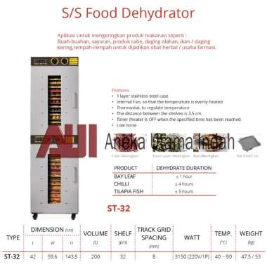 Getra ST-32 Food Dehydrator Mesin Pengering Makanan / Mesin Pengurang Kadar Air Pada Makanan - 32 Ra