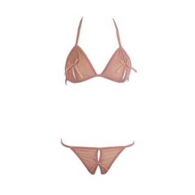 B009 - Bikini String Halterneck Coklat Transparan Crotchless