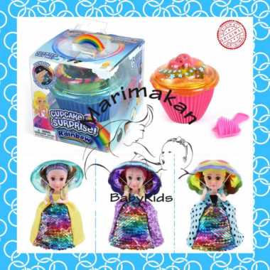 Emco Boneka Cupcake Surprise Rainbow Sequin Original Mainan Anak Perempuan Biru